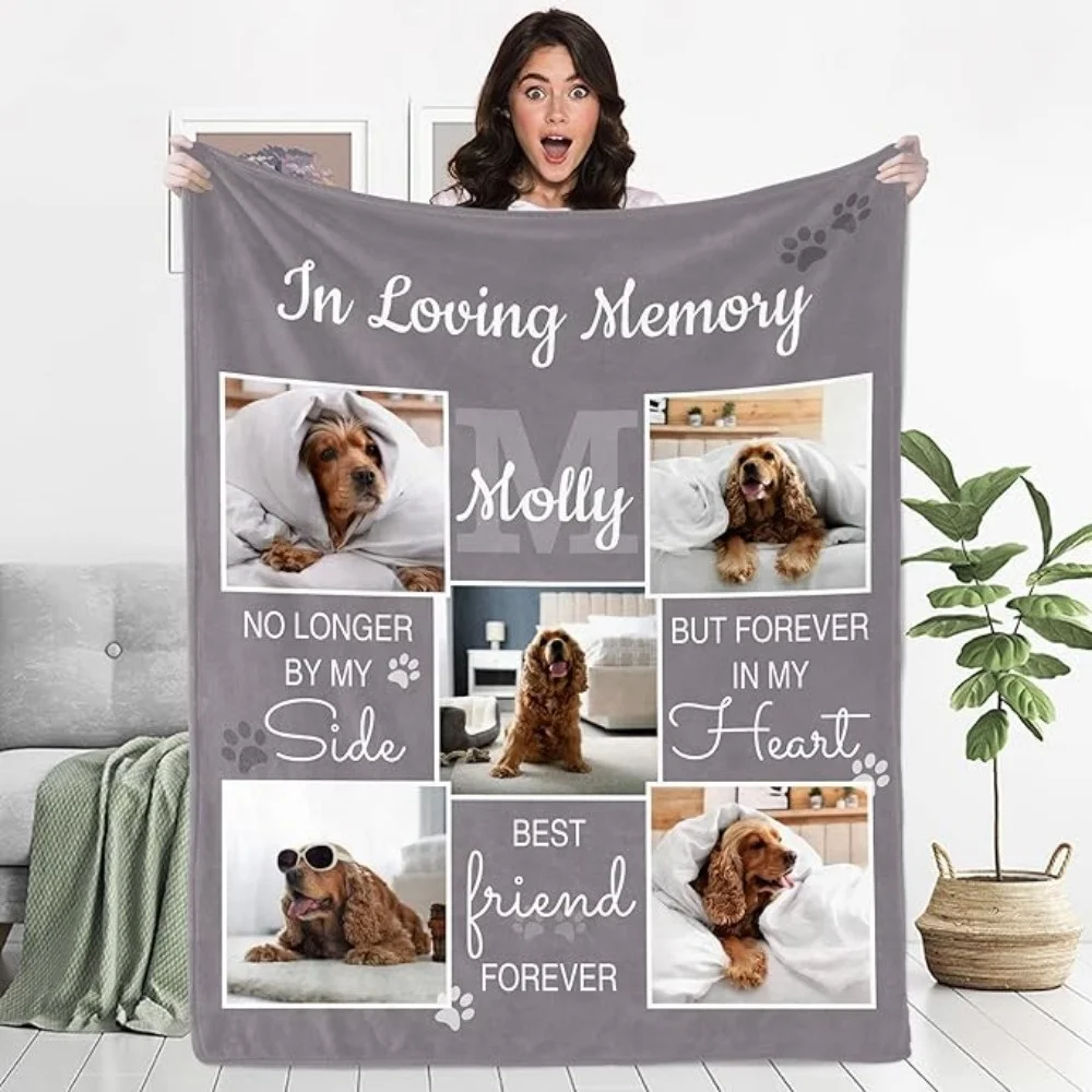 Custom Pet Blanket Featuring Your Pet'S Photo, Memorial Gifts for Dog Loss, Personalized Dog Blanket with Name And Text