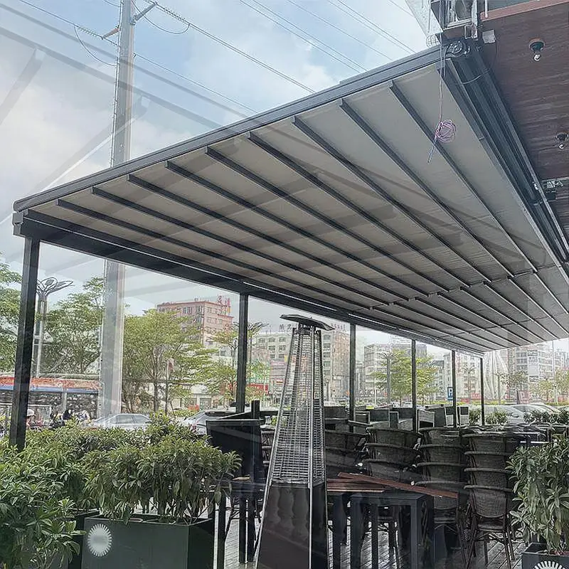 Blackout Windproof Motorized Retractable Outdoor Patio Covered Kit Roof for Garden Balcony Terrace Retractable Canopy Pergola