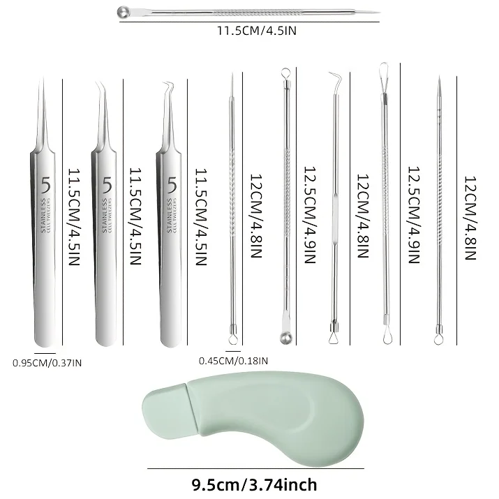 1/3/5/8/9-teiliges Mitesser-Reinigungsset, Mitesserschaber, Tragbares Etui mit Reinigungswerkzeugen, Geeignet für alle Hauttypen – Detail 7