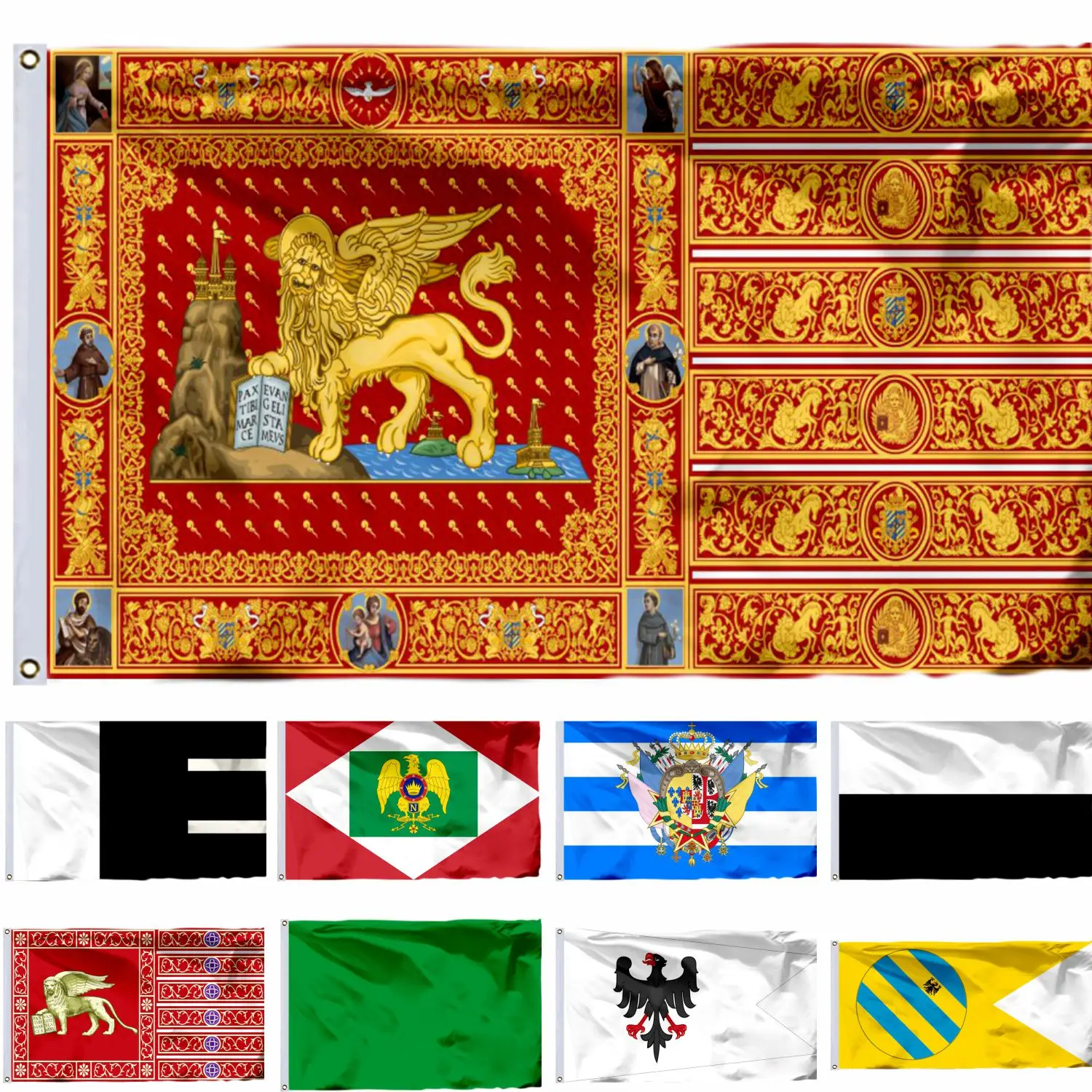 Włochy Republika Wenecja Flaga Rozmiary: 21X14CM/2X3ft/3X5ft Prostokątny Zielony Etruskiński Królestwo Wojenny Baner IT Królestwo Napoleoniczne