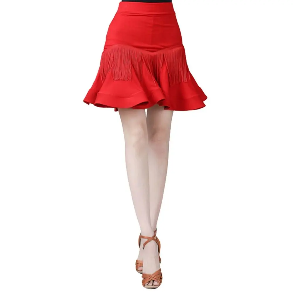 Kwastje Latin Dans Rok Korte Professionele Ballroom Dans Rok Toneelkostuum Chacha Danskleding Samba Dansrok voor Vrouwen