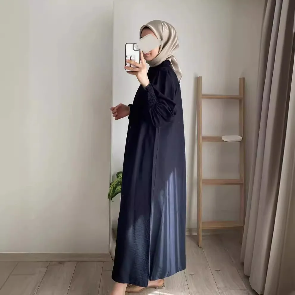 Elegante abito musulmano estivo da donna Ramadan Abaya donna Dubai abiti da vacanza di lusso manica lunga colletto couverture abiti islamici
