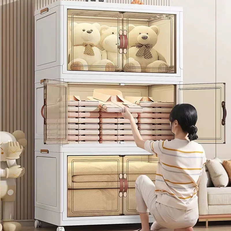 대용량 수납함, 멀티 레이어 접이식 거실 잡화, 옷장 옷장 정리함, 바퀴가 달린 50 cm, 60 cm, 70cm