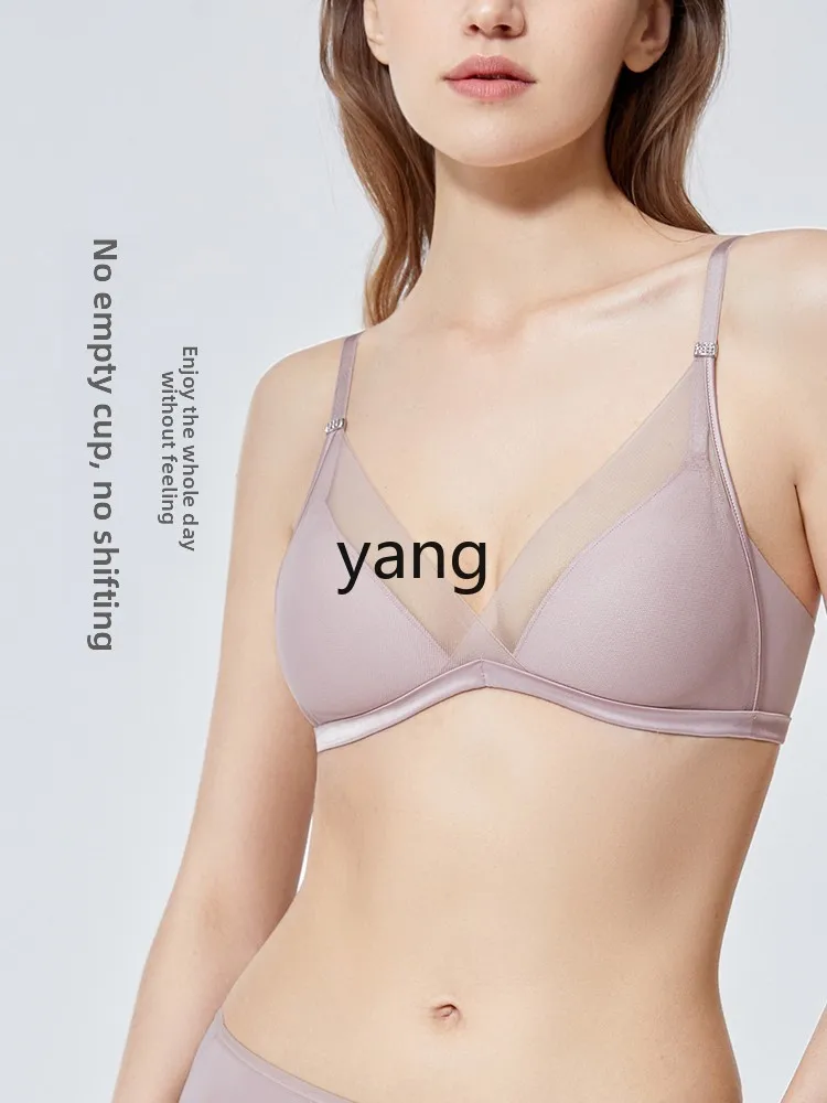 LMM thin mesh triangle cup French bra women's seamless small chest without steel ring underwear