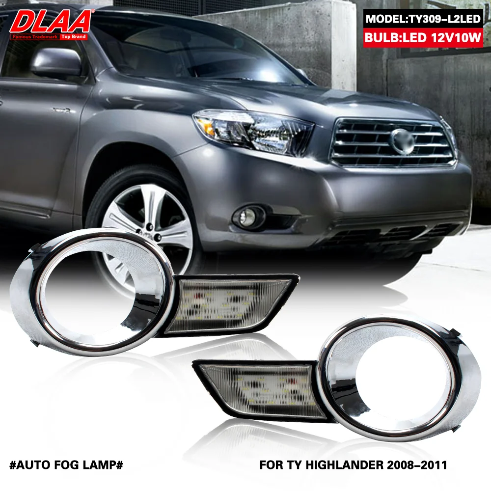 FOR Toyota Highlander 2009 2010 2011 LED DRL Fog Lamp Bezel White Light Car Modified Left & Right Lamp Cover Frame