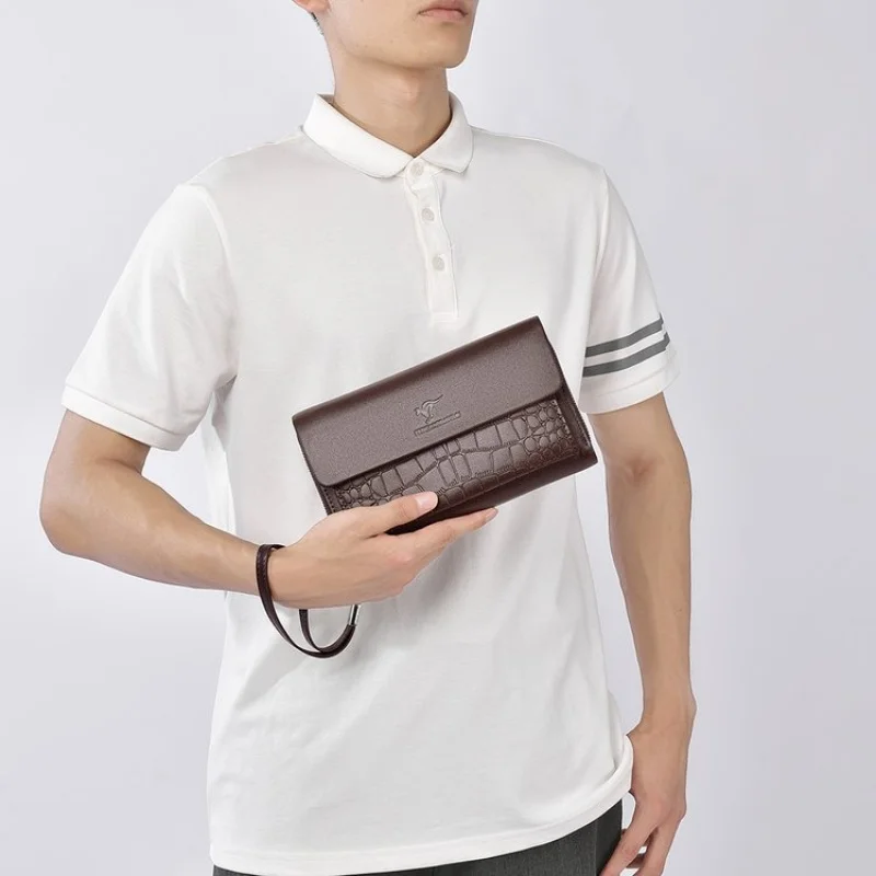 Men's Large Capacity Business Clutch Handbag Multi-functional Wallet with Double Zipper Long Phone Bag And Item Storage