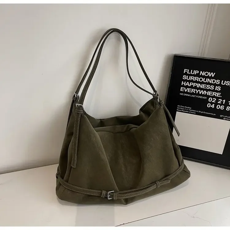 CEEKAY Damen Hobo-Tasche, dunkelbraun, Wildleder-Textur, große Schulterhandtasche, seitliches Schnallendetail, Reißverschluss, für den täglichen Pendelverkehr, lässig – Detail 21
