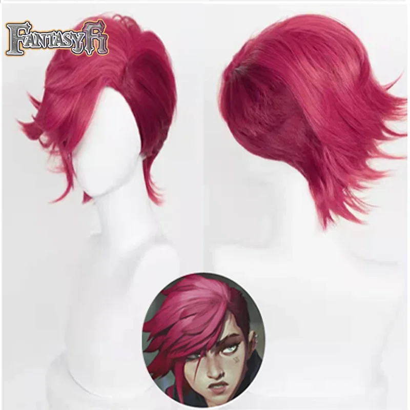LOL Arcane Temporada 2 juego Cosplay Vi pelo negro y rojo Jinx azul largo Braidor pelo corto mujeres hombres peluca para fiesta de Halloween