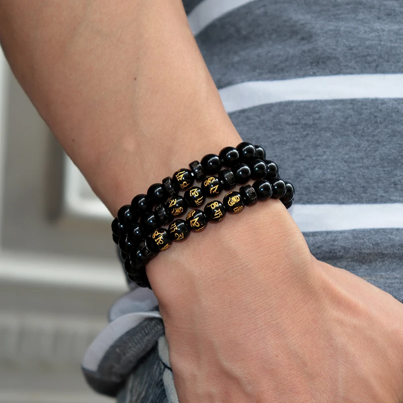 Stylish Buddha Beaded Men Bracelet Apparel Accessories Natural Obsidian Stone Amulet Braslet Meditation Leisure Hombre Pulseira