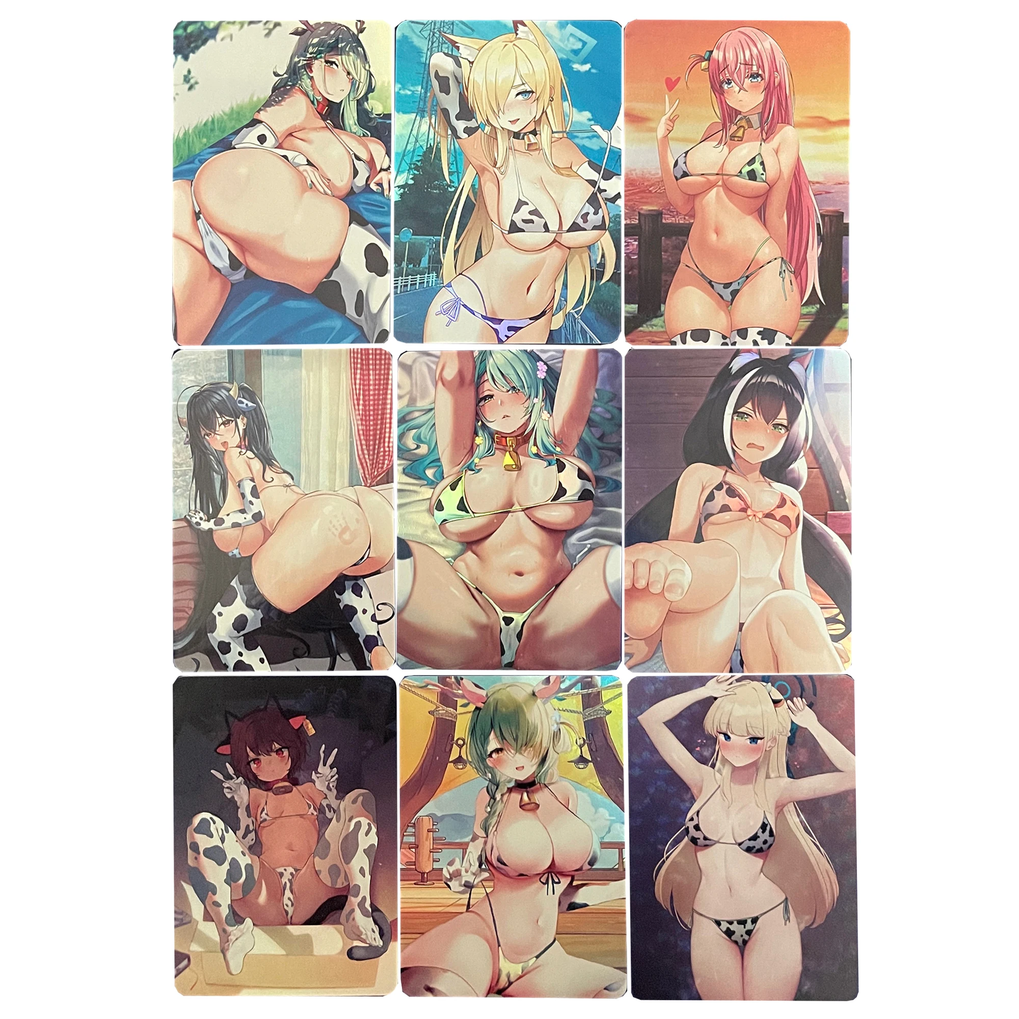 

9Pcs/set Diy Self Made Azur Lane Ijn Taiho Cow Pattern Swimwear Collection Card Female Character Kawaii Game Anime Card Gift Toy