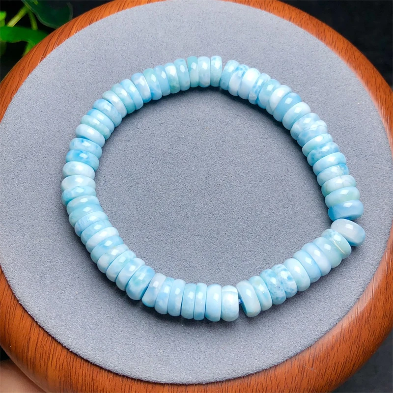 Natural Larimar Bracelet Healing Gemstone Crystal Strand Bangles Healing Reiki Lovers Jewelry Gift 1PCS 6X3MM