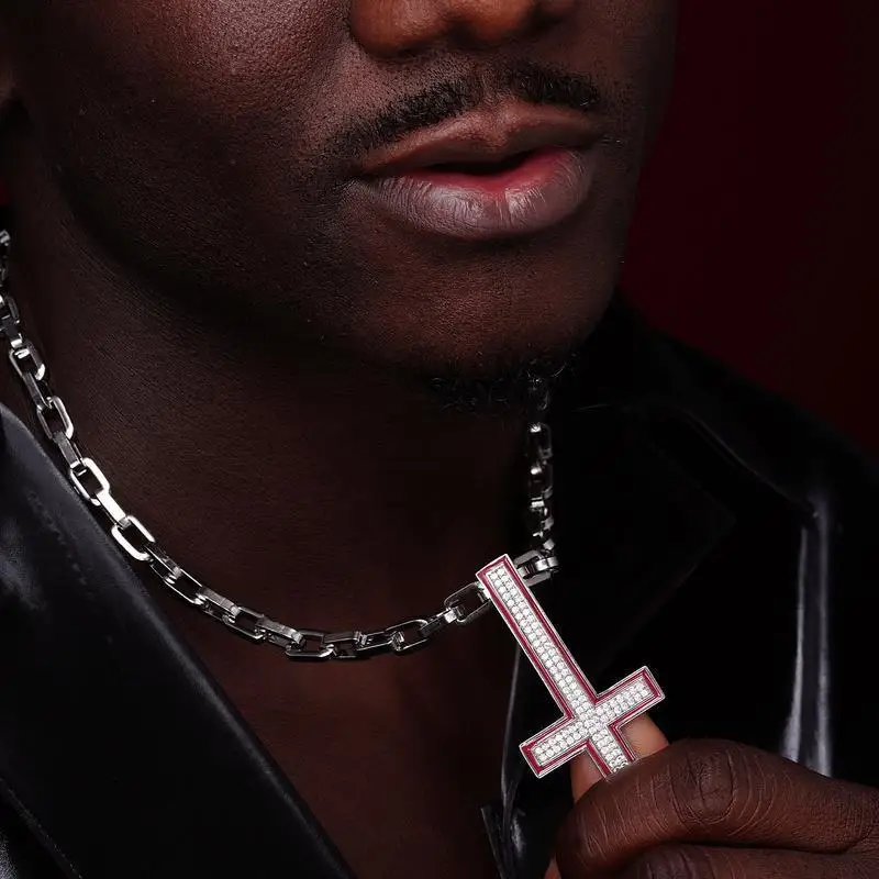 Inverted Cross Zircon Diamond Necklace Hip-Hop Religious Classic Christian Male Jewelry
