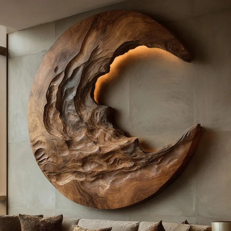 Wood grain relief luminous wall decoration living room background wall decoration hotel soft hanging