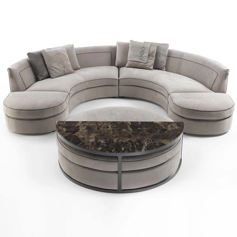 Post-modern simple and luxurious arc sofa living room round sofa combination transformation angle diamond lattice fabric