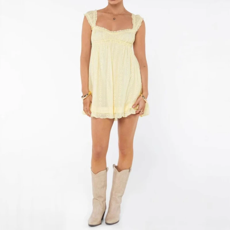

2026 Summer New Hot Selling Solid Color Wide Shoulder Strap Waist Collection Soft Sticky Relaxation Cotton Dress