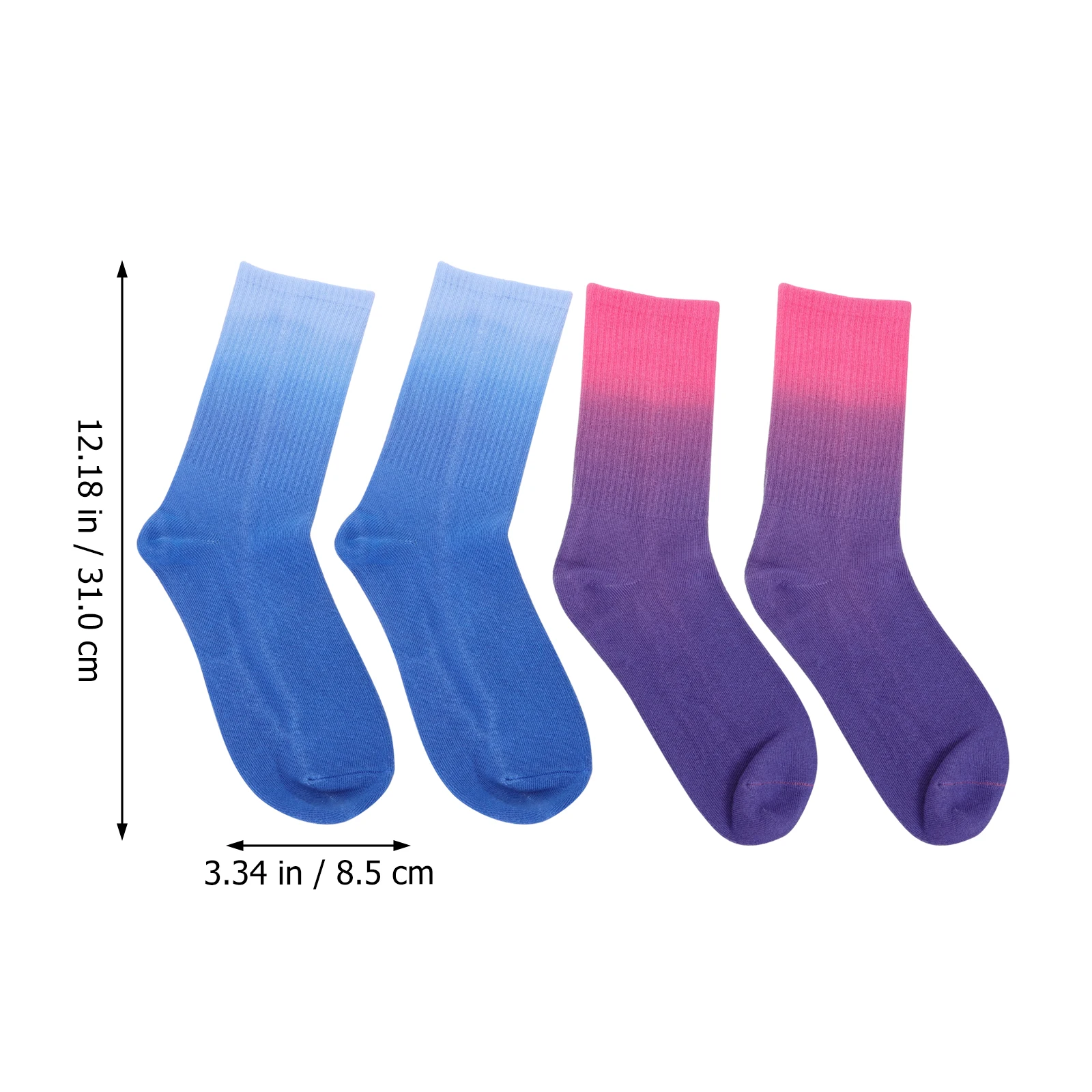 

2 Pairs Mid Tube Cotton Socks Tie Dye Couple Gradient Middle Tube Bright Color Breathable Soft Flattened Toe Stitched