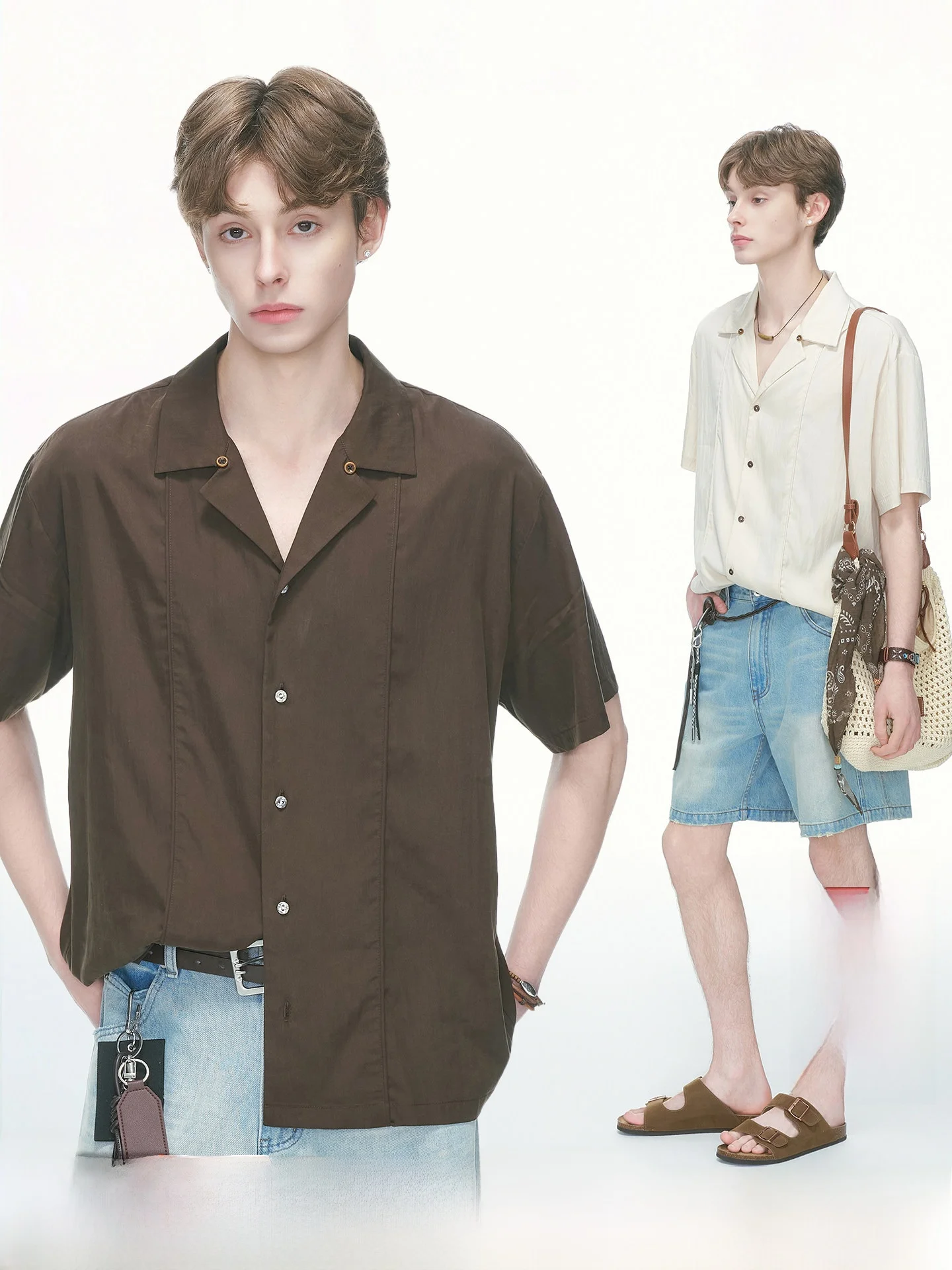 Dream Made Men's Casual Half Sleeve Shirt Cuban Collar Silk Leisure Summer Fashion Commute Style Breathable Skin-Friendly