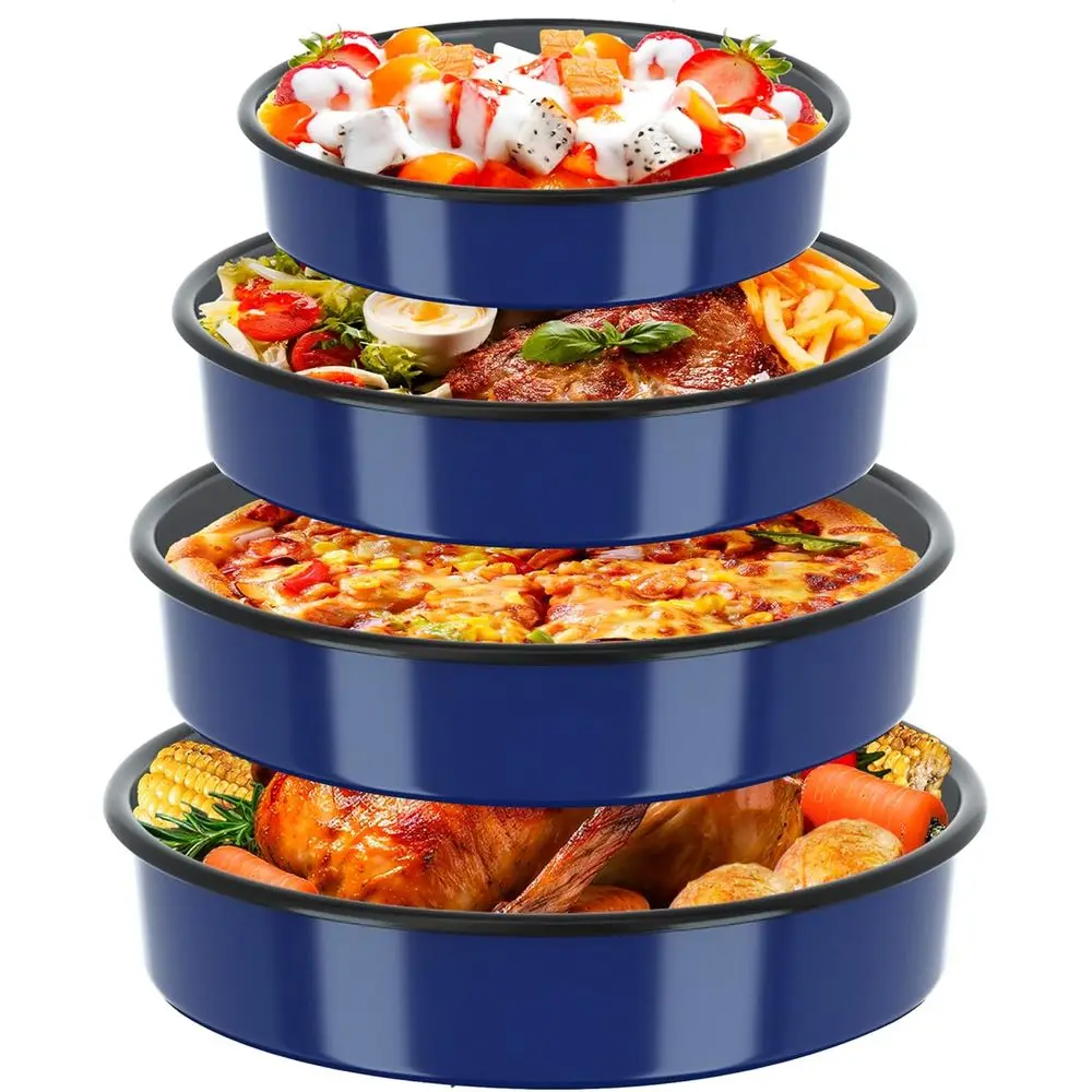 

Pans Set Round Roasting Dish 4-Pack 9/10/12/14 Inch Enamel Non Stick Large Bakeware for Cake Bread Pie Pizza Ham Turkey, Non-Tox