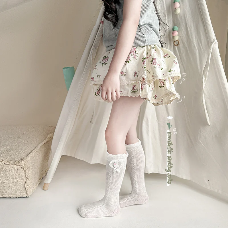 Fashion Sweet Children Lolita Stacked Socks Cute Rabbit Heart Bow  Ribbon Design Lovely Style Soft Breathable Daily Casual Wear