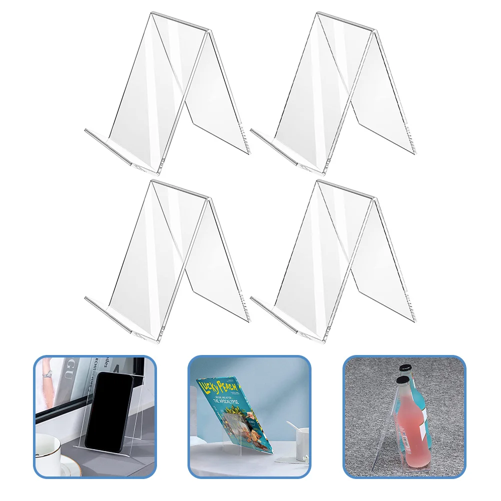4pcs Acrylic Bookshelf Display Stand L-Shaped Slanted Holder For Price Tags Signage Menu Reading Material Exhibition Advertising