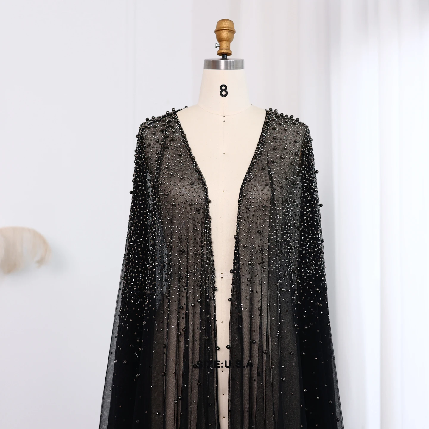 Sharon Said Elegante abito da sera con mantella in rilievo nero con pavimento a terra arabo per abito da sposa da donna SF082 personalizzato