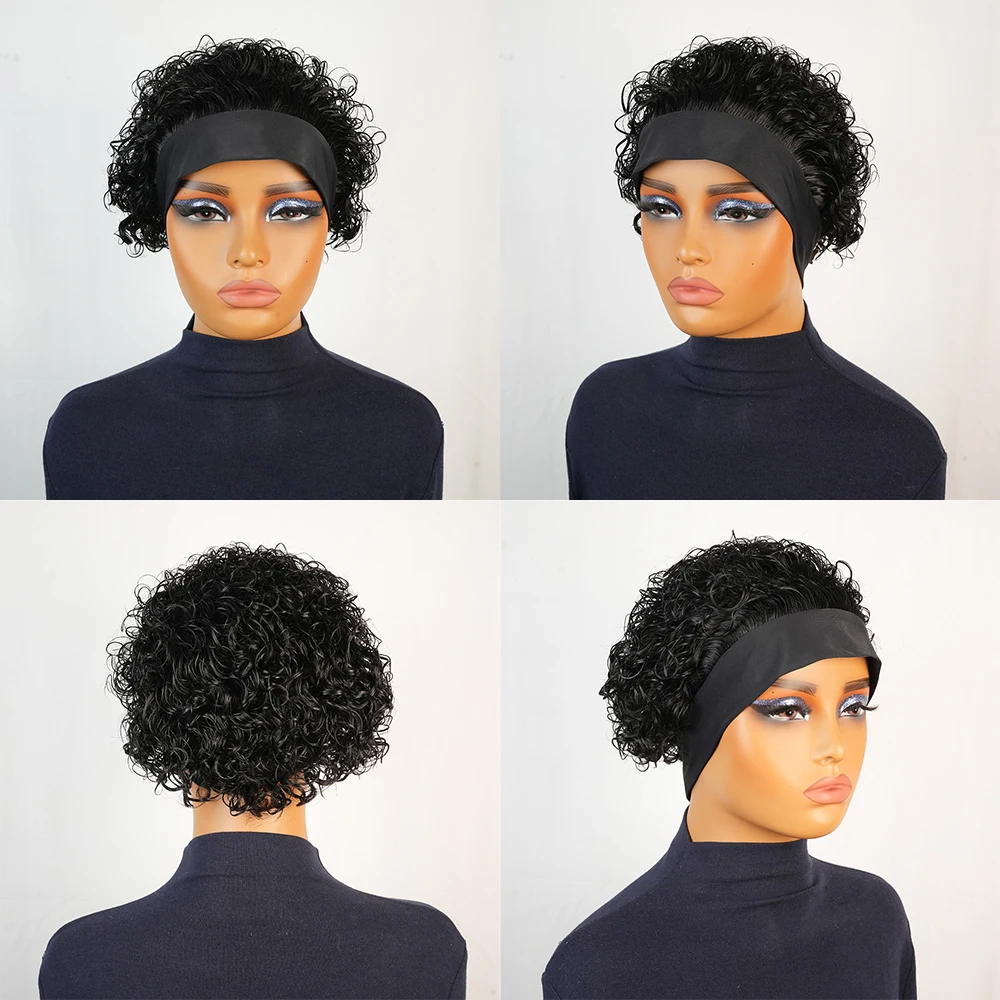 قصيرة عابث قطع شعر مستعار غريب مجعد الرطب ومموج الباروكات الشعر البشري للنساء السود البرازيلي شعر ريمي كامل آلة صنع عقال شعر مستعار