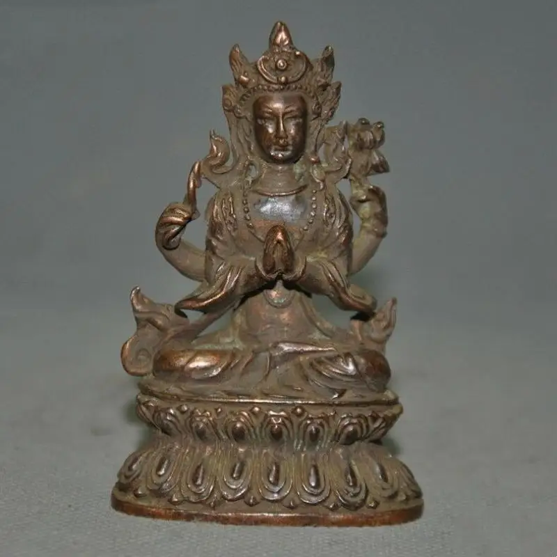 

Old Tibet Buddhism Bronze 4 Arms Chenrezig Tara Kwan-Yin Guan Yin Buddha Statue