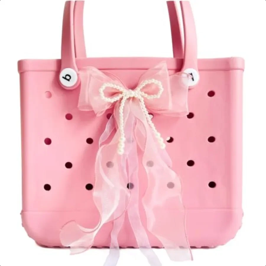 

Pink Yarn Pearls Bow Charms for Bogg Bag Accories Rubber Beach Bag Boho Purse Charms 25