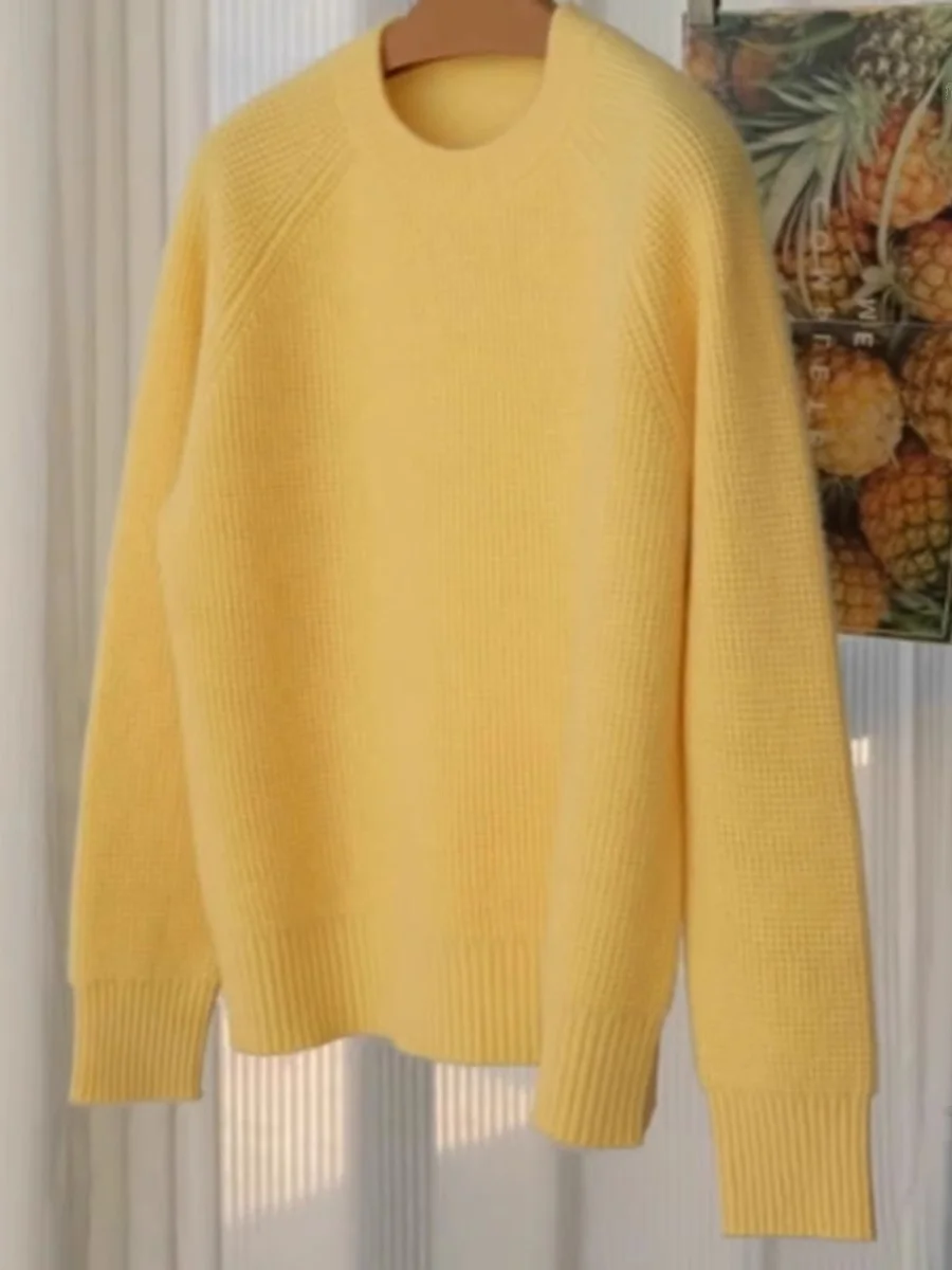 

Soft Cozy Goose Milk Yellow round Neck Sweater Women's Loose Knitted Top Autumn Winter Casual Comfortable Fashion Korean Style