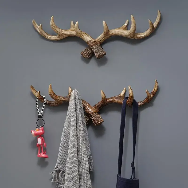 Wall Mounted Decorative Hooks Vintage Deer Horn Hook for Hanging Clothes Hat Scarf Key Deer Horns Hanger Rack Wall Decoration