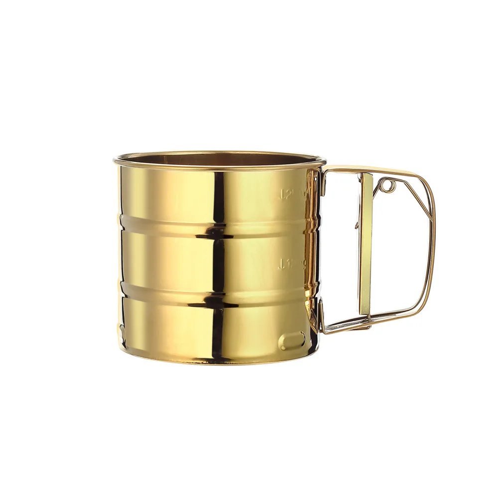Luxury Rose Gold Handheld Sifter Flour Cup Stainless Steel Kitchen Gadget Baking Sieve Tool For Pastry Sugar Dusting