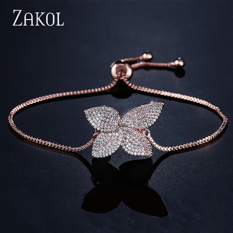 ZAKOL Fashion White Micro Paved Zirconia Crysyal Flower Adjustable Bracelet For Women Girl Bridal Wedding Party Jewelry FSBP2016