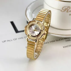 New Watch Retro Women Senior Gold Watches Diamond Inlay Vintage Temperament Camellia Dial Niche Female Fashion Quartz wristwatch
