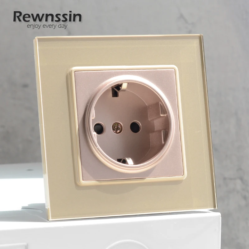 EU Standard Wall Power Socket With USB Ports Gold Crystal Glass Panel with Light Switch LED Single Double Triple Four Sockets