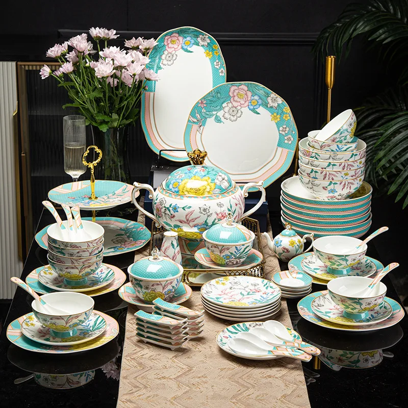 Hxl bone china dinnerware set - ceramic bowls, plates, and dishes