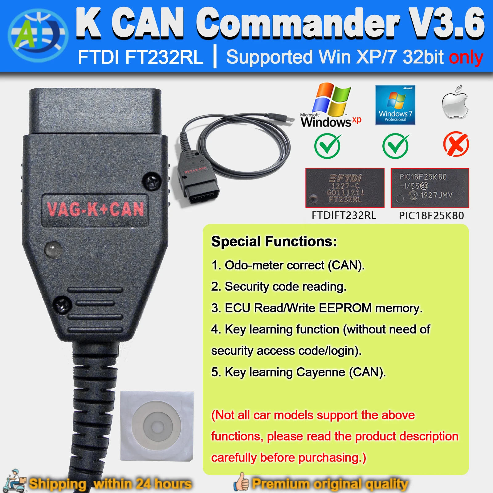 Herramienta de diagnóstico K+CAN Commander 3.6 ECU para lectura/escritura de memoria EEPROM compatible con VW/AUDI/Skoda/Seat Auto K-Line CAN OBD2 para VAG