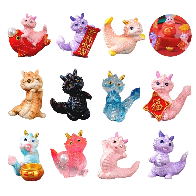 Cute Mini Dragon Figurine 2023 Year Of The Dragon Ornament Micro Landscape Decoration Dollhouse Miniature Toy