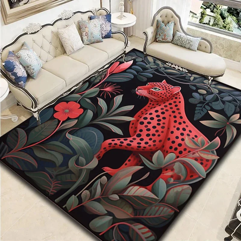 Pastoral Leopard Living Room Carpet Bedroom Bedside Art Decor Floor Mat Cloakroom Footpad Coffee Table Advanced Rug for Kitchent