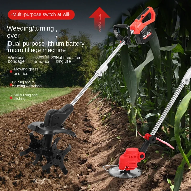 Electric Lawn Mower Small Agricultural Soil Loosening Micro-Tiller Rotary Tiller Weeding Lithium Battery Lawn Trimmer SoilTiller