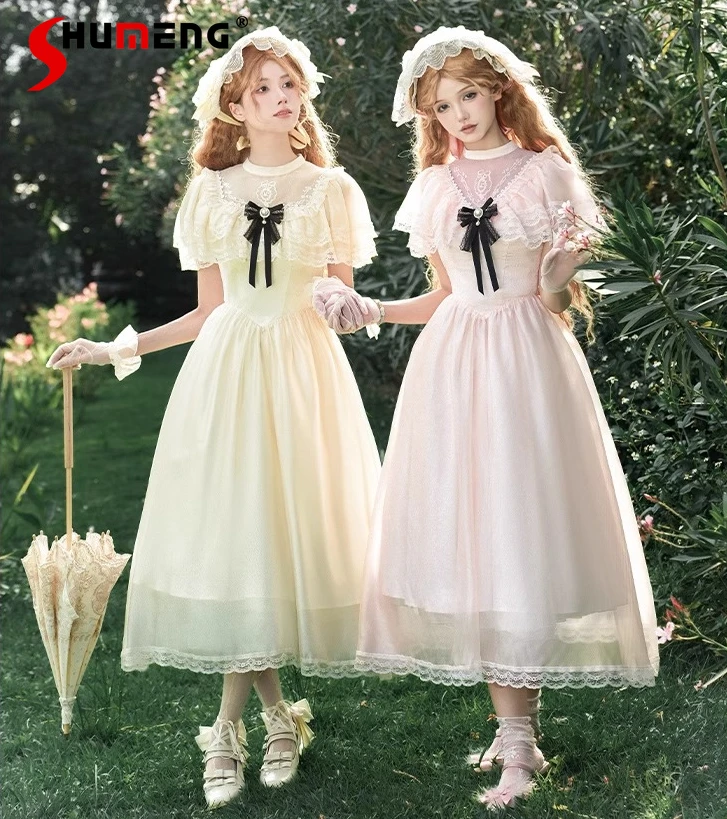 

Original Design Cla Sweet Elegant Retro Short Sleeve Dress Op Girl Woman's Lolita Style High Waist Slim Princess Tea Party Dress