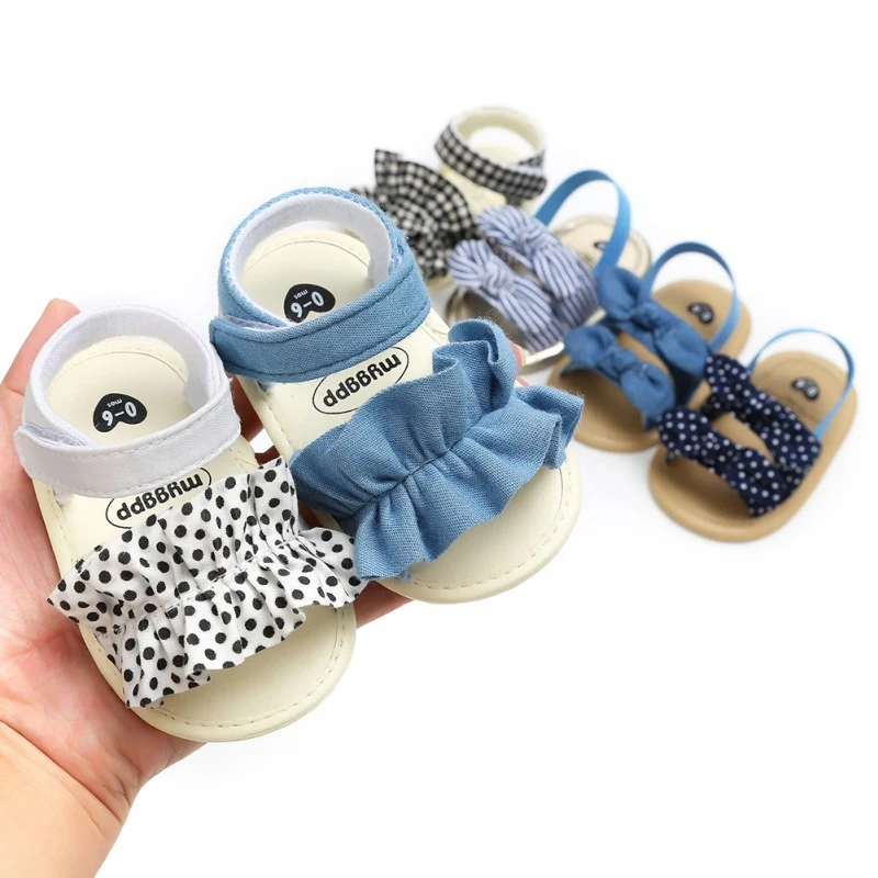 0-18 Months Baby Girls Anti-Slip Shoes Plaid Bow Princess Sandals Toddler Soft Sole Flat Breathable First Walkers