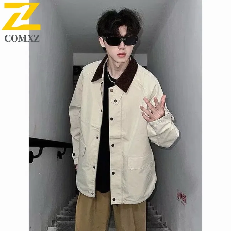 

COMXZ Мужская верхняя одежда 2025 г. Модная однотонная дорожная уютная дышащая байкерская куртка для путешествий и кемпинга на каждый день, высококачественная осенняя куртка