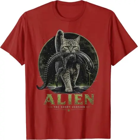 Alien Kurzversion Katze Sci-Fi Horror Parodie Lustiges T-Shirt Y2k UFO Katze Alien Grafik Damen Herren Kleidung Geeks Einzigartiges Neuheiten-T-Shirt – Detail 8