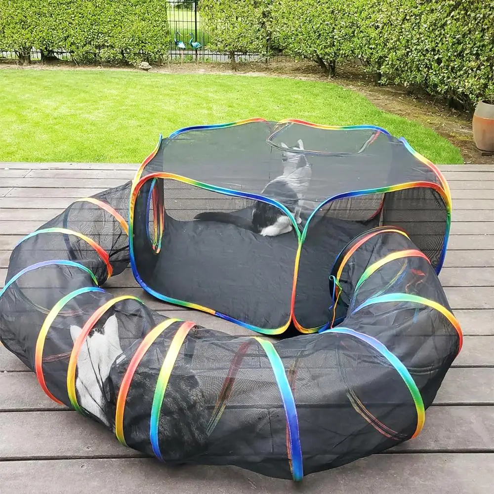 Outdoor Playground Cat Cage Tunnel Portable Tent with Storage Bag Pet Fence