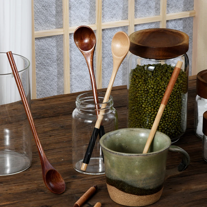 [1Pc Wooden Tea Spoon Long Coffee Spoons Small Teaspoon Wood Honey Dessert Spoon Coffee Drink Stirrer Teaspoons Tableware]
