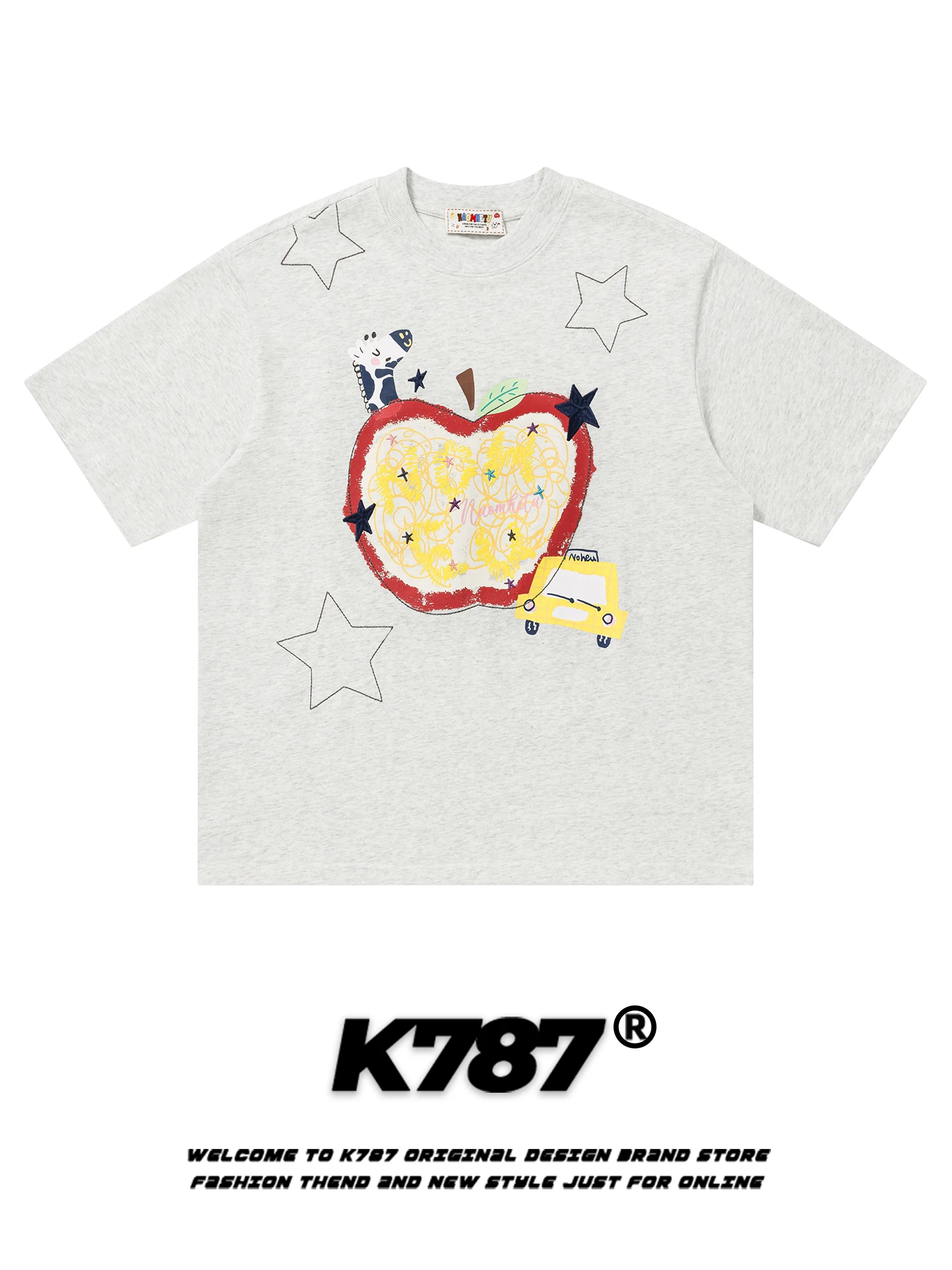 

K787 American Sle Anti-Aging Star Print ort Sve T-irt ex Loose Casual Sweet Couple Overhead irt