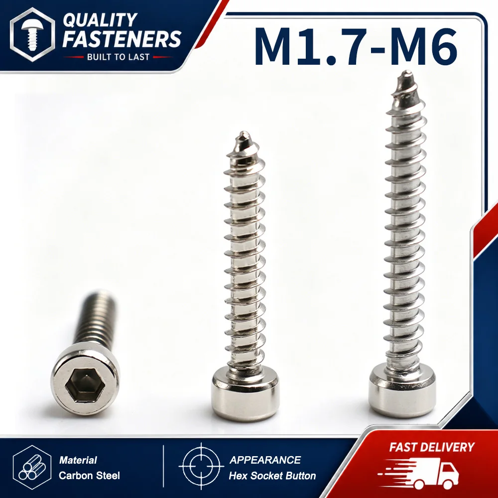 8.8 Grade Carbon Steel Allen Button Head Pointed Tail Self-Tapping Screws For Audio Speaker M1.7-M6