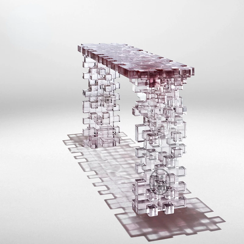 Acrylic Gradient Console Tables Side View Foyer Glass Table Crystal Narrow against the Wall a Long Narrow Table