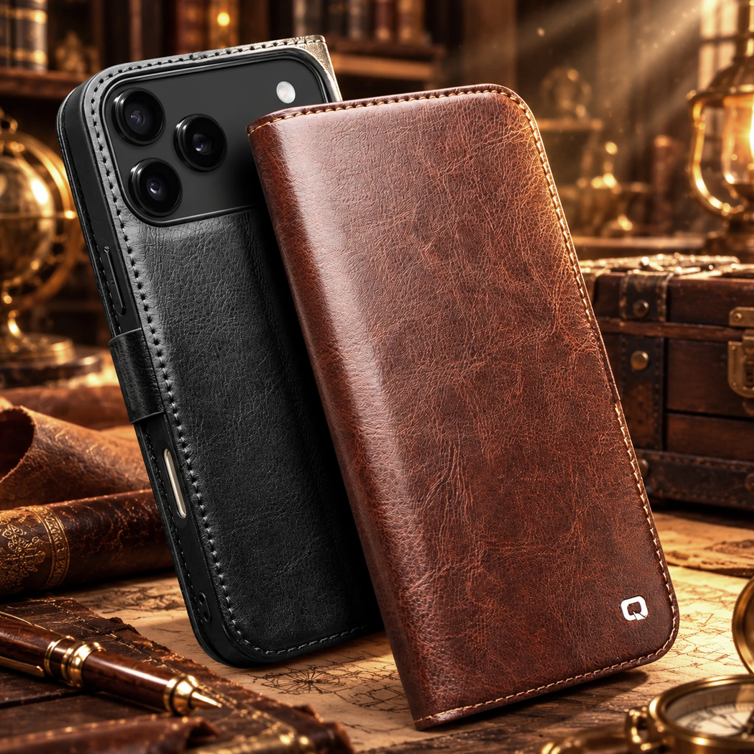 Vintage Genuine Leather Flip Wallet Case for iPhone 18 Pro Max 18 Pro with Card Slots Cash Pocket Kickstand and Magnetic Closure
