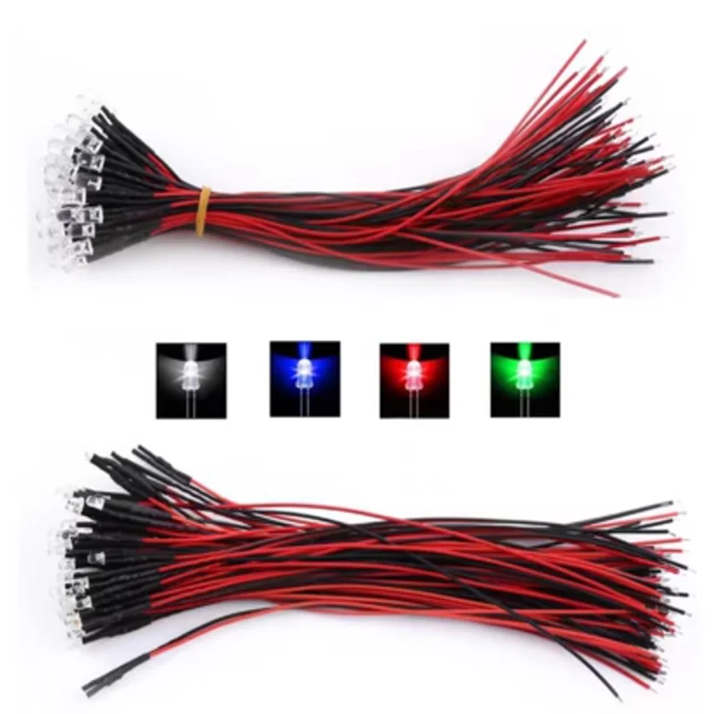 5PCS/LOT 3mm/5mm LED DIODE 12V 20cm pre-wired white red green blue yellow light-emitting diode, lighting pre-soldered